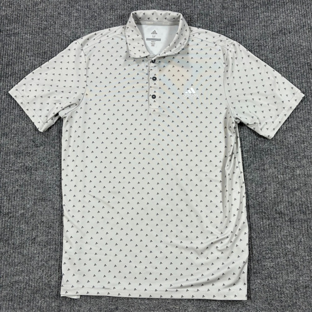Adidas Golf Mens Polo Shirt Medium White Logo Print Performance Short Sleeve